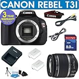 CANON REBEL T3I DIGITAL CAMERA BODY + CANON 18-55 IS LENS + 8GB MEMORY CARD + HOLSTER CASE + EXTRA BATTERY + 6 PIECE STARTER KIT + 3 YEAR CELLTIME WARRANTY