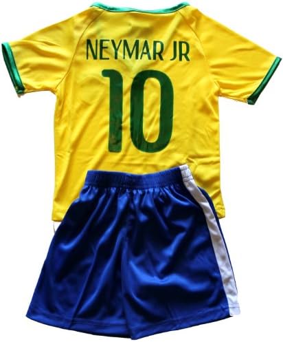 FWC 2014 Neymar Jr 10 Brazil Brasil Home Futbol Football Soccer Kids Jersey & Short