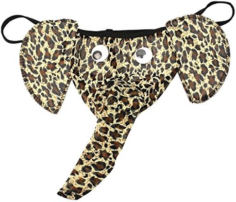 Brotechno Sexy Men Elephant Underwear Pouch Briefs Thongs Funny G-string Lover Gift Men's Hot Cartoon Elephant Pattern Sexy Underwear T-back Male Thongs Underwear Pants New (Leopard)