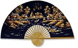 Select 40or 60 Large Hand Painted Thai Silk & Bamboo Decorative Wall Fan - Guilded Morning