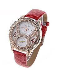 Womens Quartz Wrist Watch with PU Leather Band & Rhinestone Ornament - Red SWWM3-181691