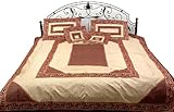 Maroon and Ivory Seven-Piece Banarasi Bedcover with Woven Elephants and Pea ....
