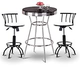 Chrome Bar Table & 2 Black Adjustable 24"-29" Glitter White Vinyl Seat Bars ....