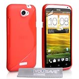Yousave Accessories TM HTC ONE X Rot S-Linie Silikon Gel Schutzhülle Mit Displayschutz Film Und Graues Micro Faser Poliertuch
