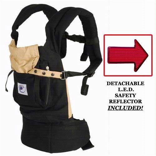 Ergo Baby Black Baby Carrier with Camel Lining and LED Safety Reflector Light for Increased Visibility