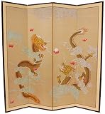 Martial Arts Accessories - 6ft. Dragons Asian Art Hand Painted Floor Screen Room Divider - 72" x 72"