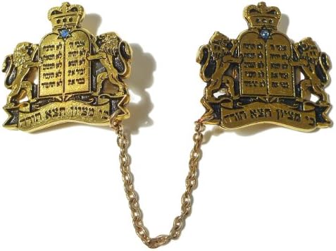 Gold Ten Commandments and Lions Tallit Clip