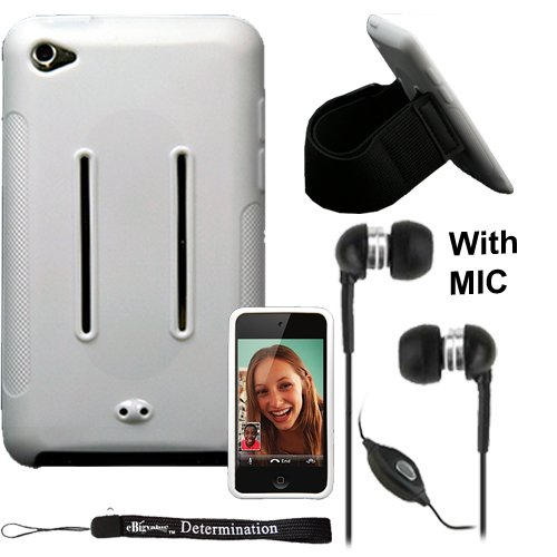 Premium TPU Skin with 14-inch adjustable removable Armband for Apple iPod Touch 4 ( Compatible with all Models, 8 GB 32 GB and 64 GB) + Includes an eBigValue (TM) Determination Hand Strap KeyChain + Includes a Crystal Clear High Quality HD Noise Filter Ea