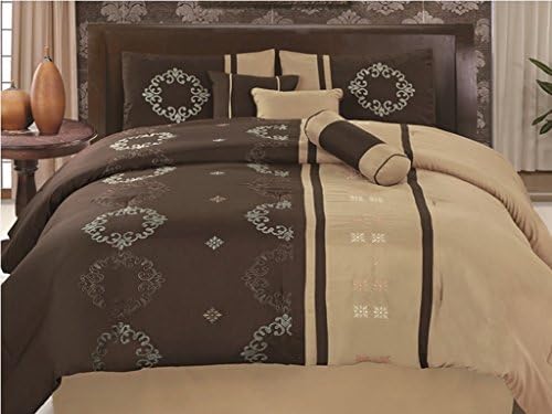 Free Shipping 7 Piece Luxury Home Bedding Coffee Mocha Mixed Complete Queen Size Comforter Set on Sale