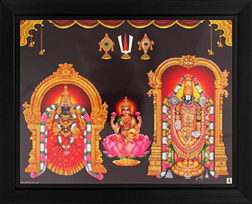 Lord Venkateswara / God Tirupati Balaji with Goddess Laxmi / Goddess Lakshmiji with Shri Vyankatesh Poster with Frame (Size: 11x8.5 inch framed)