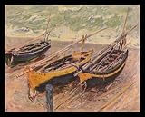 Claude Monet (Three Fishing Boats) Gold Wood-Mounted Art Poster Print - 11
