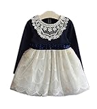 WIN　女の子 キッズ フォーマル ワンピース レース 襟 入園式 卒園式 発表会 誕生日 結婚式 長袖 紺 (130cm)