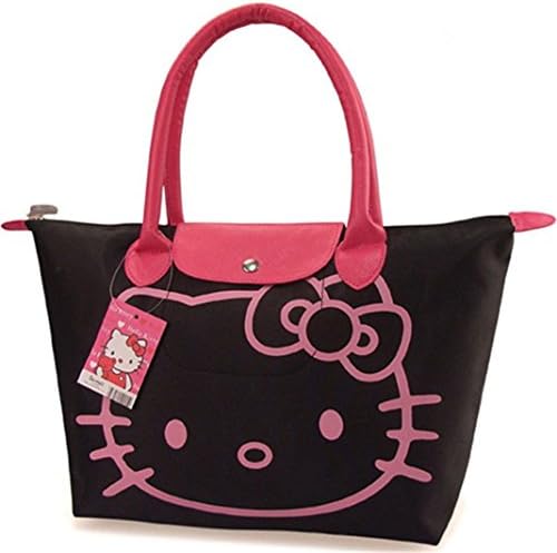 Japanese Cartoon Cos Hello Kitty Trendy Lady's Shopping Bag Tote Bag for Girls (Black)