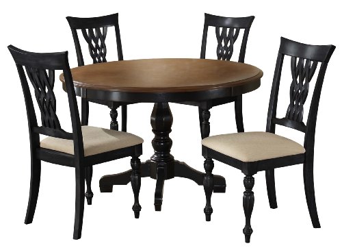 Hillsdale Embassy Round Pedestal 5-Piece Dining Set with Wood Top, Rubbed Black, Set Includes 1-Table and 4-Chairs