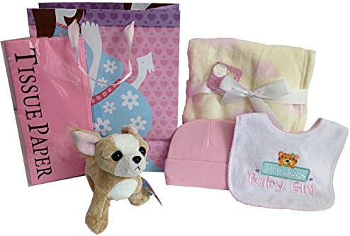 Webkinz Plush Chihuahua -Plush Soft Blanket- Bib Pink Cap - Bag &amp; Tissue Paper