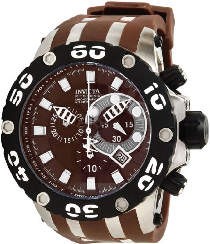 Invicta 0907 Stainless Steel Reserve Diver Chronograph Swiss Quartz Brown Dial Strap