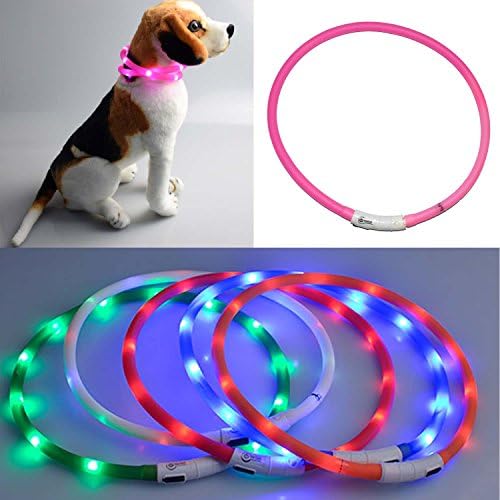Pink Harness,Paperflower® LED Dog Collar Night Visible USB Rechargeable LED Flashing Dog Collar Light-up Neck Loop One Size Fits All Cuttable Waterproof Safety (Pink)