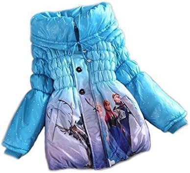 Amymall Kids Girls Costume Winter Coat Cotton Padded Jacket Queen Elsa Princess Anna (5-6, Blue)