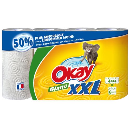 Okay XXL - Essuie-Tout Blanc x 4 Rouleaux - Lot de 2