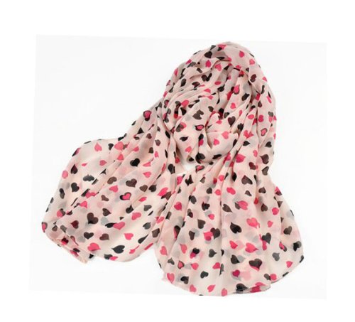 eFuture(TM) Pink Love Heart Dots Printing Chiffon Shawl Scarf Wrap Stole Muffler +eFuture's nice Keyring