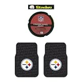 A Set of 2 Universal-Fit NFL Rubber Floor Mats and a Comfort Grip Steering Wheel Cover - Pittsburgh Steelers A Set of 2 Universal-Fit NFL Rubber Floor Mats and a Comfort Grip Steering Wheel Cover - Pittsburgh Steelers