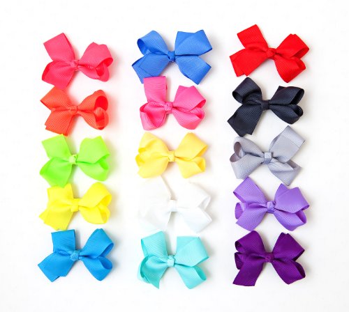 Ema Jane - Neon Grosgrain Hair Bow Clips (15 Pack)