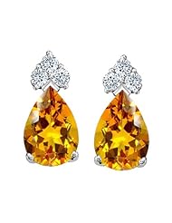 Tommaso Design (tm) Pear Shape 7x5mm Genuine Citrine and Diamond Earrings