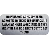 DO PARANOID SCHIZOPHRENIC AGNOSTIC DYSLEXIC INSOMNIACS LIE AWAKE AT NIGHT WONDERING IF THEY MIGHT BE THE DOG THAT'S OUT TO GET THEM? - Quotes Car Bumper Sticker/Vinyl Decal [0462SLV]'