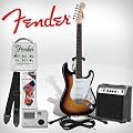 Fender Starcaster Strat Electric Guitar 3-TONE SUN BURST - PERFECT FOR BEGINNERS! - Stratocaster Body Style - Includes: Guitar Stand, Strap, 10-Watt Guitar Amp, 10 Foot Cable, Chromatic Tuner, Light Strings, and 12 Pack Pick Sampler (DPS-FN-SAMPLER)