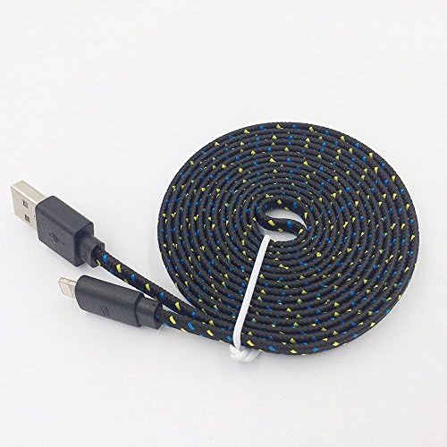 Tangle Free Flat Fabric Braided 8 Pin 6ft / 2m USB Charger Cable for iPhone 5 5C 5S (6FT Black)