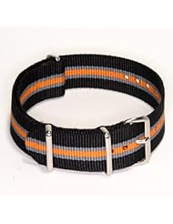 Black Double Grey Orange Strap in 18mm Nylon G10 MoD Military Watch Band