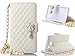 Note 5 Case, Welity White Color Camellia Bling Rhinestone Soft Leather Grid Crystal Wristlet Chain Pu Leather Wallet Protector Phone Case Compatible with for Samsung Galaxy Note 5