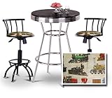 Chrome Bar Table & 2 Black Adjustable 24"-29" Tan Train Fabric Seat Barstoo ....