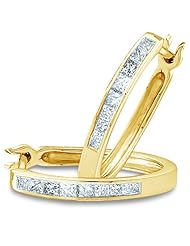 14k Yellow OR White Gold Channel Set Princess Square Cut Diamond Hoop Huggie Earrings (.30 cttw)