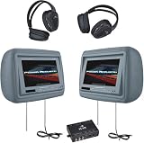 Power Acoustik HD-88GR 8.8-Inch Pre-Loaded Universal Headrest Monitors with 2 RF Headpones (Gray)