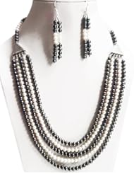 Amazing Designer Natural Tahitian & Pearl Beaded 5 Strands Necklace with Free Earrings