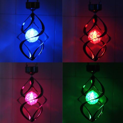 Stainless Steel Waterproof Colour Changing Solar Hanging Light Wind Spinner For Yard Porch Garden Lawn