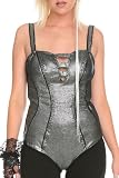 Tripp Black And Silver Metallic Corset Bodysuit