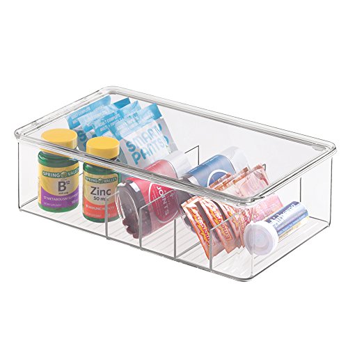 mDesign Storage Box Organizer for Vitamins, Medicine, Medical, Dental Supplies - Divided, Large, Clear