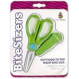 BiteSizers Portable Food Scissors with Cover - Certified Food-Safe by NSF, Stainless Steel, Cuts Baby Food (Green Seeds)