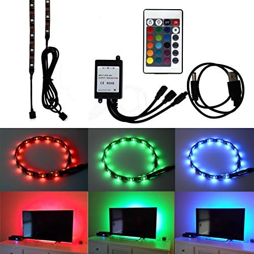 HonestEast RGB LED Light Strip Kit, Bias Lighting for TV, Remote Control IR USB LED Light String, 15 Colors Changing TV Background Mood Lighting, 24 Key, 30 LEDs, 19.7' x 2, 7.2W/5V