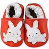 Kidzuu Soft Sole Baby Infant Leather Crib Shoes Orange White Rabbit