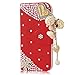 iPhone SE 5S 5 Wallet Case,Mavis's DiaryÂ 3D Handmade Bling Crystal Love Heart Pendant Sparkle Diamond Flower PU Leather with Credit Card Holder Design Folio Case Cover for iPhone SE /5S 5 (Red)
