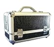 Multi Level Jewelry Box - Crocodile Print Leather Keepsake Box With Carry Strap And Key (8.5in tall x 15in wide 3.5in depth)