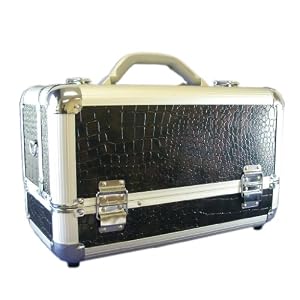 Multi Level Jewelry Box - Crocodile Print Leather Keepsake Box With Carry Strap And Key (15in x 9in...