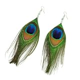 New Vintage Luxury Feather Dangle Peacock Earrings Large