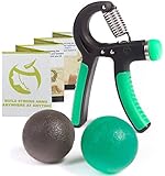 Hand Gripper Set - Exerciser Grip Strengthener Adjustable Resistance 22 to 88 Lbs - Bundle w/ Hand Therapy Exercise Ball Kit - Quickly Increase Wrist Forearm and Finger Strength