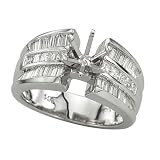 14K White Gold 7/8 ct. Princess and Baguette Cut Diamond Semi Mount Engagement Ring