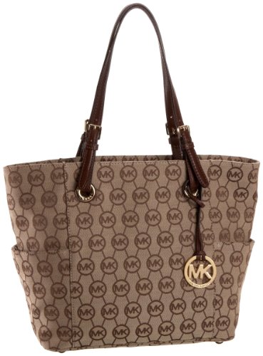 MICHAEL Michael Kors Jet Set Monogram Signature Jacquard Tote,Beige/Black/Mocha,one size