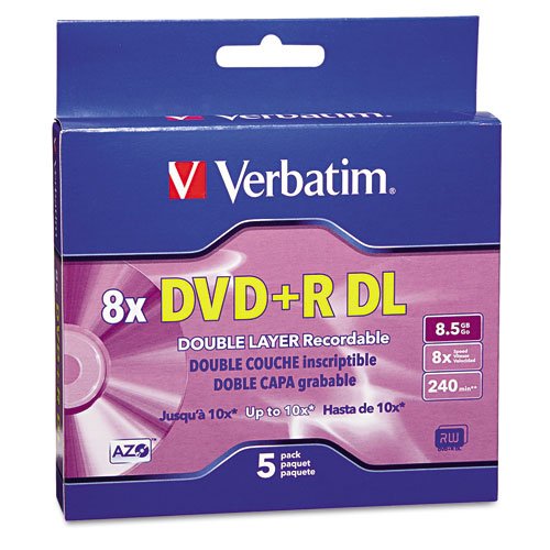 Verbatim Products - Verbatim - Dual-Layer DVD+R Discs, 8.5GB, 8x, w/Jewel Cases, 5/Pack, Silver - Sold As 1 Pack - Enormous, double-layer capacity. - Archive home movies. - Back up business documents. - Efficient, reliable storage. - Compatible with most 